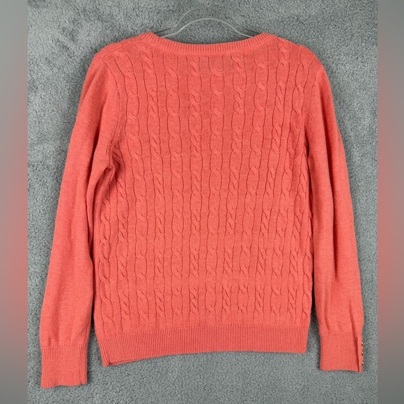 Talbots lambswool blend coral cable knit sweater size large preowned - Picture 7 of 10